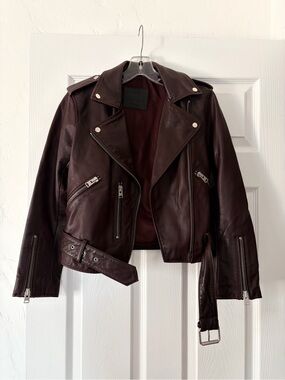 All Saints Women's Leather Moto Jacket - Burgundy